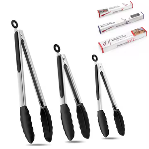 Silikon-Küchenutensilien Servierzange Kochutensilien Essenszange Edelstahl Verriegelbare BBQ-Küchenzange mit Silikonspitzen - Product Image 1