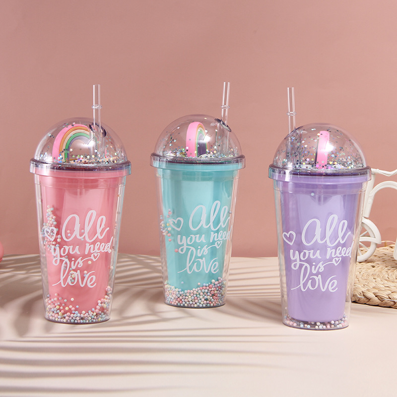Custom Plastic Tumbler with Lid and Straw - Rainbow Cover