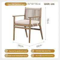 Chaise de salle à manger en bois massif de style médiéval vintage, fauteuil en jute tressé pour la maison, dossier en corde tressée de style designer pour hôtel et restaurant