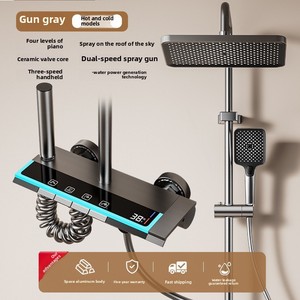 Bán Buôn Bốn Chức Năng ABS Hiển Thị Kỹ Thuật Số Vòi Hoa Sen Đặt Mềm Mưa Phun Bầu Không Khí Ánh Sáng Cho Các Dự Án Khách Sạn Nước Mạ Màu Xám - Product Image 5