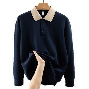 เสื้อโปโลสีกรมท่า คอปกสีเบจ แขนยาว ชุดยูนิฟอร์มร้านอาหารสำหรับเยาวชน พิมพ์โลโก้ได้ตามต้องการ - Product Image 1