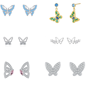 Boucles d'oreilles pendantes personnalisables en cuivre, série papillon en argent sterling S925 avec zircon étincelant, pour femmes - Product Image 1