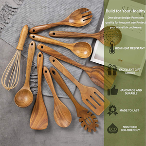 Ensemble d'ustensiles de cuisine en teck naturel, cuillères et spatules en bois, pour cuisiner et pâtisser - Product Image 5
