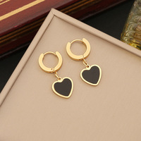 Nouveauté 2025, ensemble de bijoux simple et tendance en 3 pièces, acier inoxydable 316L plaqué or 18 carats, ensemble de bijoux pour femmes noir et blanc en forme de cœur