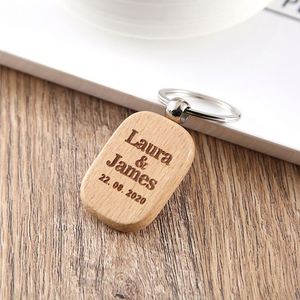 Wooden Keychain Laser Engraved and Pendant Wedding <b>Name</b> <b>Tag</b> Carabiner Small Gift with Personalized Inscription - Product Image 3