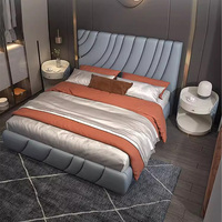 Cadre de lit italien moderne de luxe de taille King Size ensemble de meubles de chambre à coucher de massage en cuir bleu grand socle en bois pour mariage