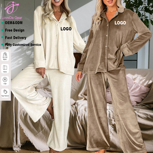 Loveda Ingrosso Nuovi Arrivi Invernali <span class=keywords><strong>Pigiama</strong></span> da <span class=keywords><strong>Donna</strong></span> Caldo a Tinta Unita Set Comodo per la Notte con Maglia a Maniche Lunghe e Pantaloni - Product Image 1