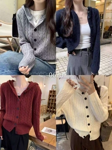 Suéter con capucha de ganchillo, prendas de punto, prendas de punto suaves, suéteres lisos, botones retorcidos, cárdigans de Cable para <span class=keywords><strong>mujer</strong></span> - Product Image 5