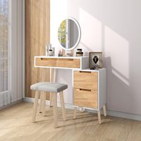 Vente en gros de table de maquillage moderne en bois de 31,5 pouces avec miroir éclairé, tabouret, 4 tiroirs, 3 modes d'éclairage réglables