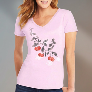 Wholesale <b>Light</b> Pink V-Neck T-Shirts for Women Casual Cotton Polyester with Custom Logo Print for Summer 3D Pattern - Product Image 6