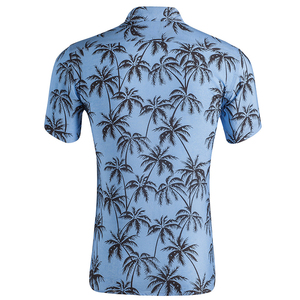 Logotipo personalizado de algodón de los hombres slim fit de manga corta azul Hawaiano camisa de playa - Product Image 2