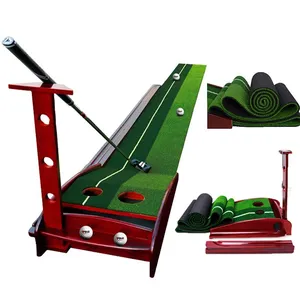 Set Latihan Golf Putter Dalam Ruangan 3/3, 5M, Set Latihan Golf Putter Golf Putter Hijau dengan Alat Bantu Pelatihan Baffle