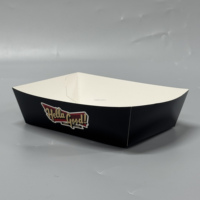 Boîtes en papier de plateau de nourriture à emporter biodégradable noir avec logo personnalisé 4c impression plateau de bateau en papier de qualité alimentaire
