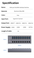 ACASIS USB Hub Dengan 7/10/16 Port USB 3.1 Untuk Transfer Data, Setiap Port Dilengkapi Saklar