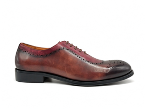 Chaussures habillées Oxford brogues en cuir véritable bordeaux patiné peintes à la main pour hommes, à lacets, pour affaires, mariages et soirées - Product Image 6