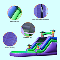 Toboggan aquatique gonflable commercial en PVC pour adultes et enfants, avec piscine à jets d'eau et souffleur, idéal pour les jeux d'été en extérieur dans la cour.