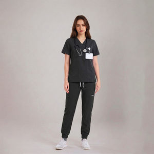 Conjuntos de Uniformes Médicos de Tela Elástica 62% Rayón 32% Nailon 6% Spandex, Cuello en V, Manga Corta, Pantalones Jogger, Múltiples Bolsillos, Uniformes de Enfermería - Product Image 2