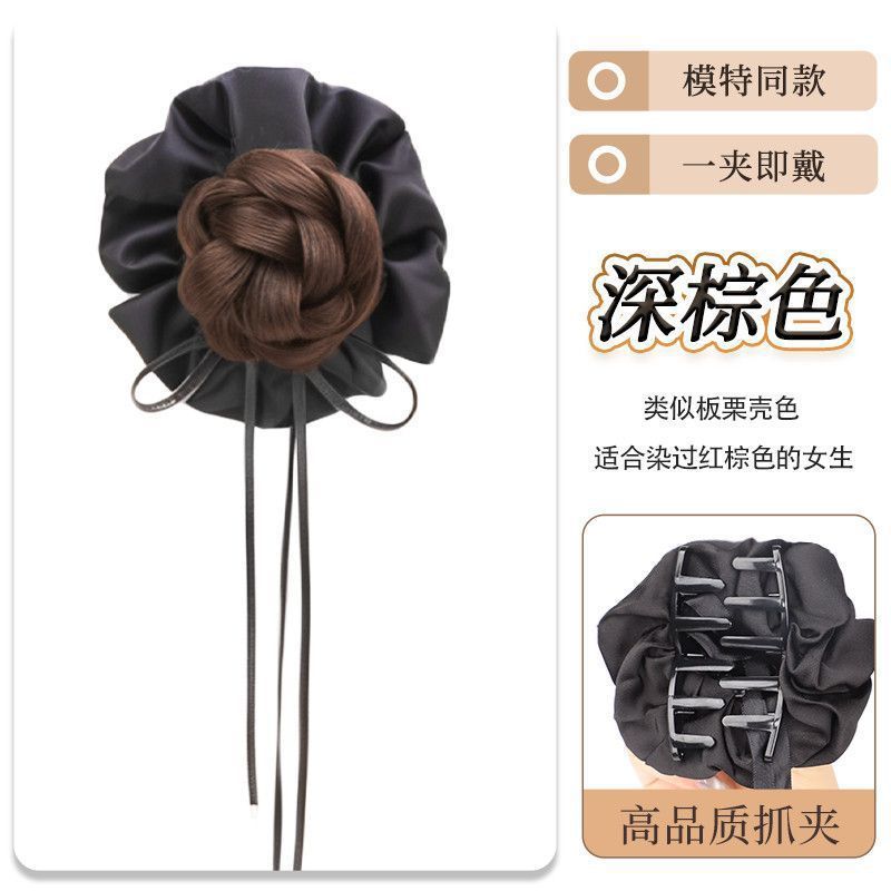 Barrette à cheveux avec ruban [Marron foncé]