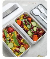 Boîte à bento en plastique RPET Offres Spéciales de qualité alimentaire à double couche de forme oblongue avec bandage Boîte à bento écologique pour employé de bureau