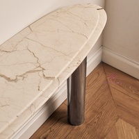 Table console de luxe en onyx arc-en-ciel biologique double couche avec pieds chromés polis – Pièce maîtresse moderne pour entrée
