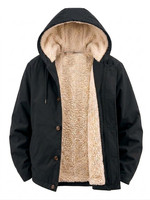 Blouson Bomber Long Homme Slim Fit Zippé à Capuche Rembourré Épais Simple Boutonnage Mélange Coton-Polyester Chauffant Coupe-Vent Hiver