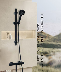 Robinet thermostatique apparent en laiton et acier inoxydable avec kit <span class=keywords><strong>de</strong></span> rail coulissant, robinets <span class=keywords><strong>de</strong></span> <span class=keywords><strong>douche</strong></span> thermostatiques apparents noirs - Product Image 1