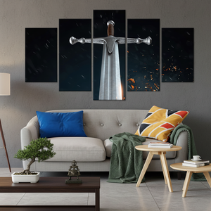 Toile avec motif d'épée de samouraï : Impression moderne sur verre trempé, art mural, lot de 5 toiles assorties - Product Image 3