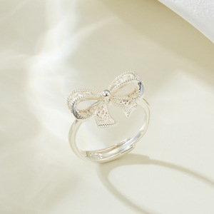 Bowknot Openwork Ring Micro Pave Adjustable Index Finger Ring Gift Jewelry - Product Image 4