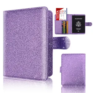 Personalisierte Glitter PU Leder Passport Wallet Abdeckung Luxus Reisepass Halter