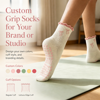 Chaussettes de Pilates pour femmes avec logo personnalisé, design gratuit, chaussettes de sport tricotées mi-mollet antidérapantes avec grip et volants pour le yoga