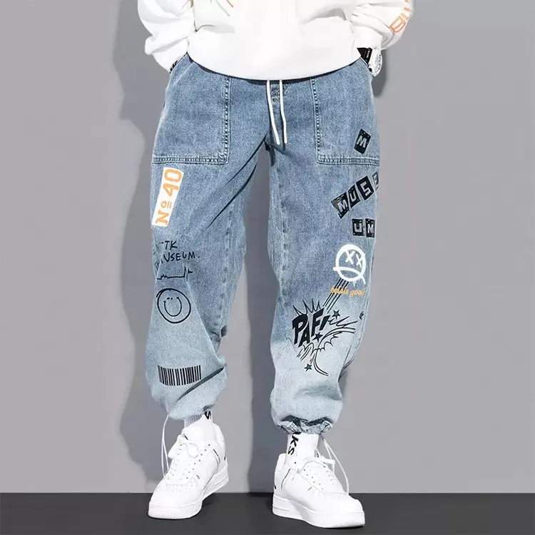 Pantalones vaqueros con cintura elástica para niños, joggers con estampado de Hip Hop, a la moda, superventas