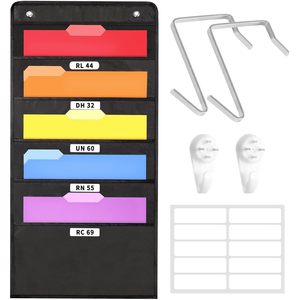 Organizador de archivos colgante de pared con 5 bolsillos, organizador de documentos de oficina negro, para el hogar, el aula, el dormitorio, el espacio de trabajo, minimalista - Product Image 1