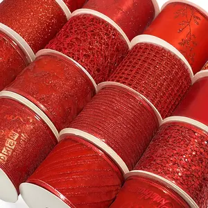 Cinta Roja con borde con cable para regalo, lazos navideños, 2023