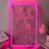 Enseigne néon LED « Hello Gorgeous » avec adaptateur, interrupteur, minuterie de compte à rebours, publicité, connectivité Bluetooth et capteur de mouvement pour fête
