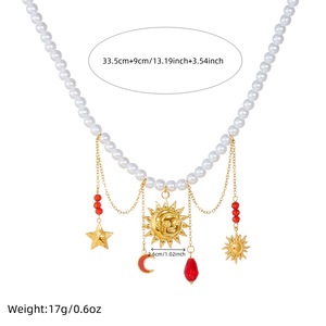 European Style Pearl Necklace Gold Plated Stainless Steel Multi Element Pendant Flower Star Heart Shape Party Jewelry - Product Image 4
