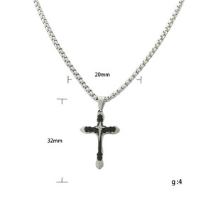 Stainless Steel <b>Cross</b> Pendant Necklace With Black Inlay For Men Punk Retro Style 3.0*60cm <b>Chain</b> - Product Image 5