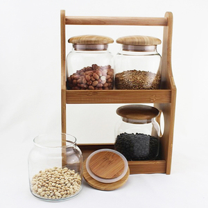 Factory Direct Customized Bamboo 2-tier Storage 4-Jars Glass Storage Organizer for <b>Kitchen</b> <b>Accessories</b> - Product Image 4