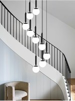 Lustre pour escalier en colimaçon à double étage, suspension longue en fer et verre, LED, style nordique moderne minimaliste de luxe