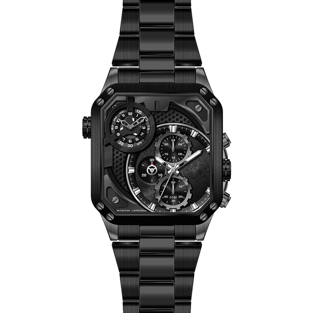 Cool Square Design Good Quality and Price OEM Custom Branded 316L Stainless Steel Two Time Zone Watch with Two Movements U3051