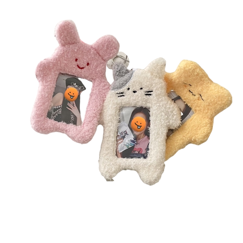 3 in Cute Plush Bunny Rabbit Cat Idol Kpop Photocard Keychain Holder Id Card Badge Holder Plush Card Holders for Kpop Photocards