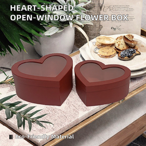 Caja de Regalo de Flores de Cartón Biodegradable Especial en Forma de Corazón con Ventana y Forro de Esponja, Juego de Dos Piezas - Product Image 2
