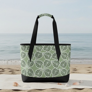 Hawaiian Green Kalo Leaves Eco-friendly PEVA Lining Insulated Picnic Beach Cooler Tote Grocery Shopping Cooler Bag with Zipper - Product Image 2