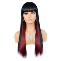 24Inch Rode Gemengde Zwart Kawaii Lolita Mullet Pruik Harajuku Lang Steil Haar Pony Volwassen Chic Meisjes Vrouwen Cosplay Dagelijks dragen