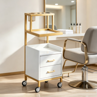 Chariot de rangement moderne en métal pour outils de barbier avec tiroir en bois, mobilier de salon pour usage en salon de coiffure et barbier
