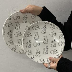 Tasse en céramique style coréen avec motif lapin, assiette à petit-déjeuner, assiette à dessert - Product Image 3