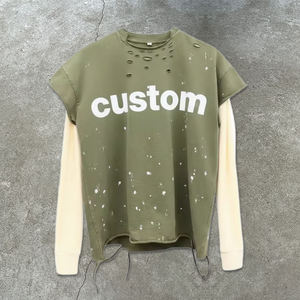 T-Shirt grafica con orlo in cotone pesante in cotone corto e invecchiato da uomo con lavaggio acido senza maniche a maniche lunghe - Product Image 2