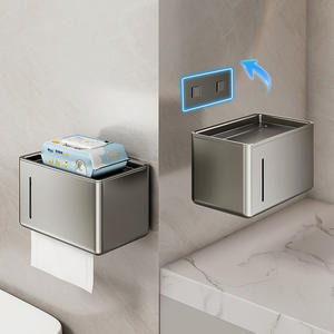 Porte-papier toilette mural pour salle de bain, en alliage d'aluminium, rectangulaire, gris canon, sans perçage, design minimaliste - Product Image 1