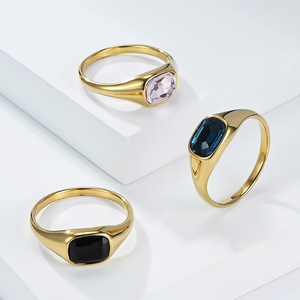 แหวนแฟชั่นทรงเรขาคณิตชุบทองประดับหินเครื่องประดับสตรีของขวัญแบบฝังขอบสีม่วงสีฟ้าสีดำ - Product Image 1