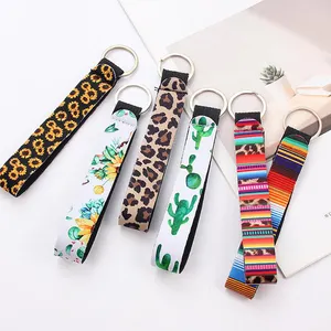 New Style Flower Pattern Cloth Band Key Chain Lanyard Phone Case Wallet Long Ribbon Bag Charms Car Key Ring High Quality