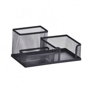 Organizer da Scrivania in Rete con 3 Scomparti e Cassetto, Porta Penne <span class=keywords><strong>Nero</strong></span>, Contenitore in Metallo per Forniture da Ufficio - Product Image 2